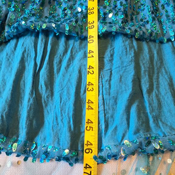 Girl's Sz Medium BI BEI BEINIU Turquoise Blue Rhinestone Elsa Gown W/ Train - Picture 6 of 11